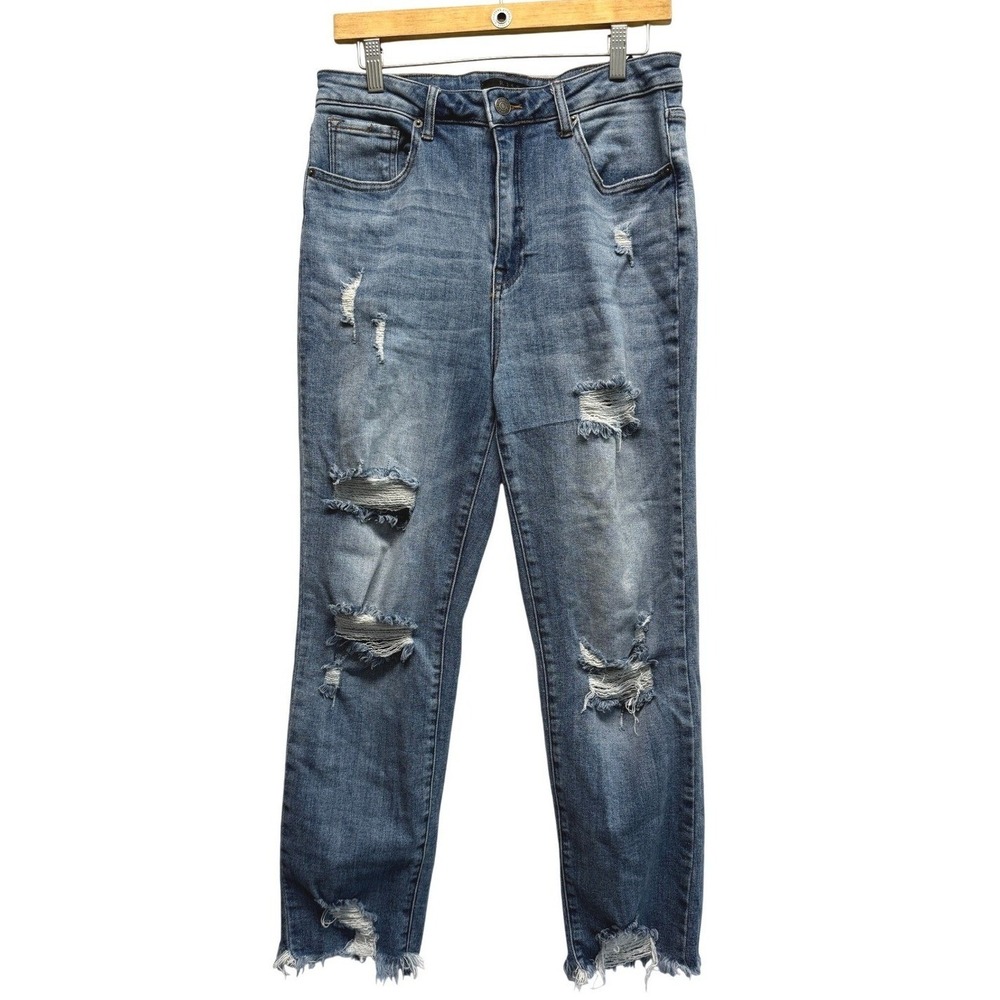 Risen Los Angeles Women Distressed High Rise Blue Jeans Size 13/31 Raw Hem